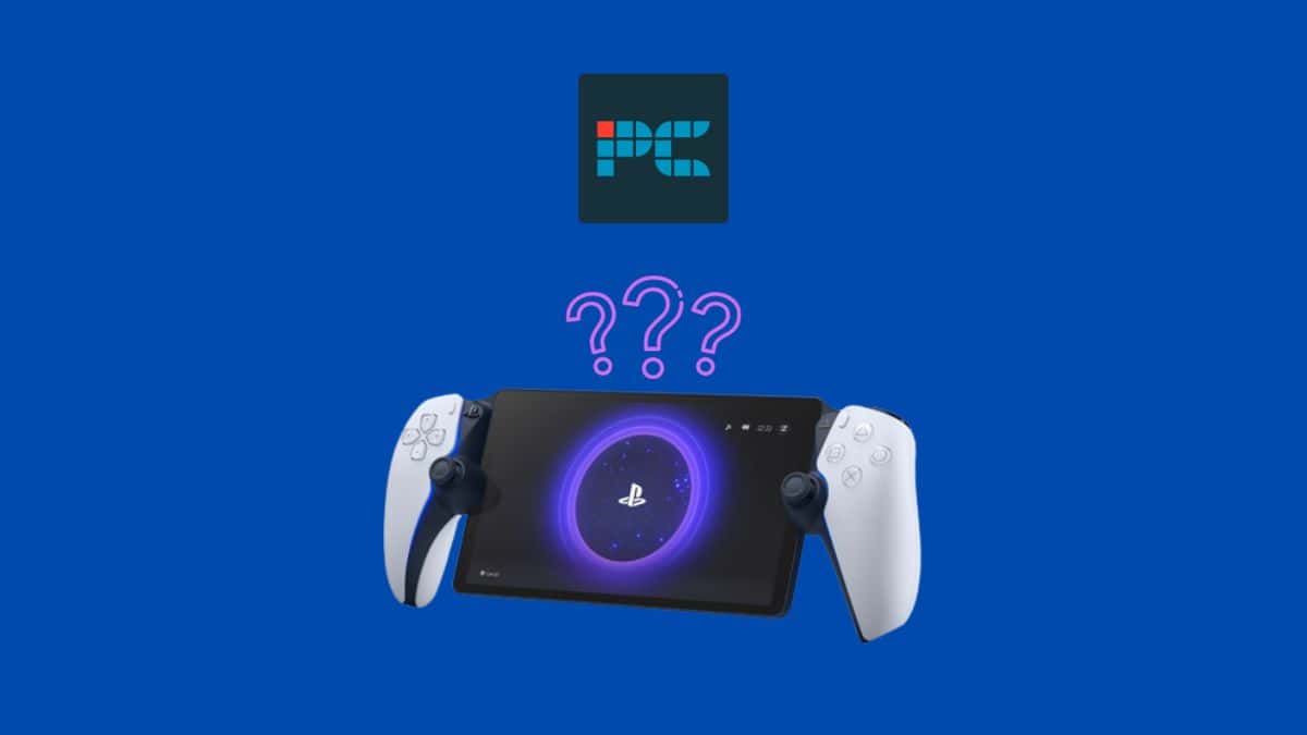 PS Portal review round-up - what do people think? Image shows a PlayStation Portal with three question marks above it, on a navy background.