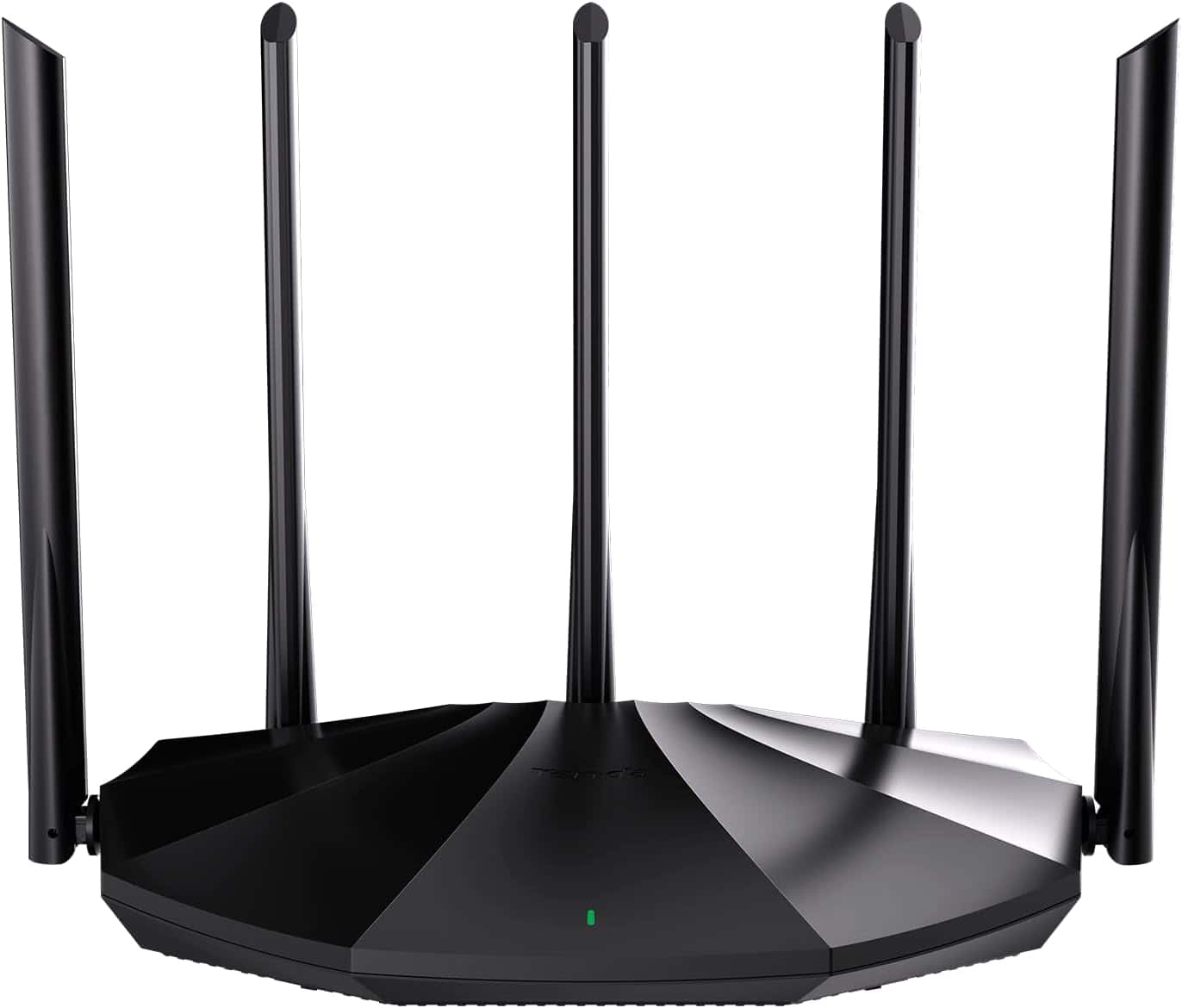 A black Tenda AX1500 router with four antennas on a white background, likely indicating a device used for high-speed Wi-Fi connectivity.
