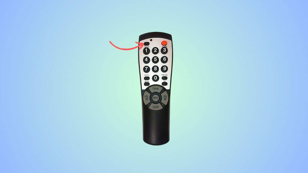 Brightstar universal remote with an arrow showing the setup button