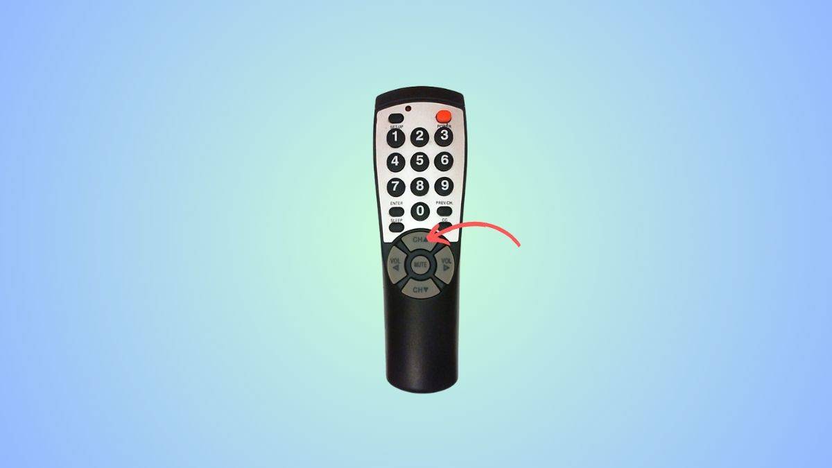 Brightstar remote with an arrow showing a channel button