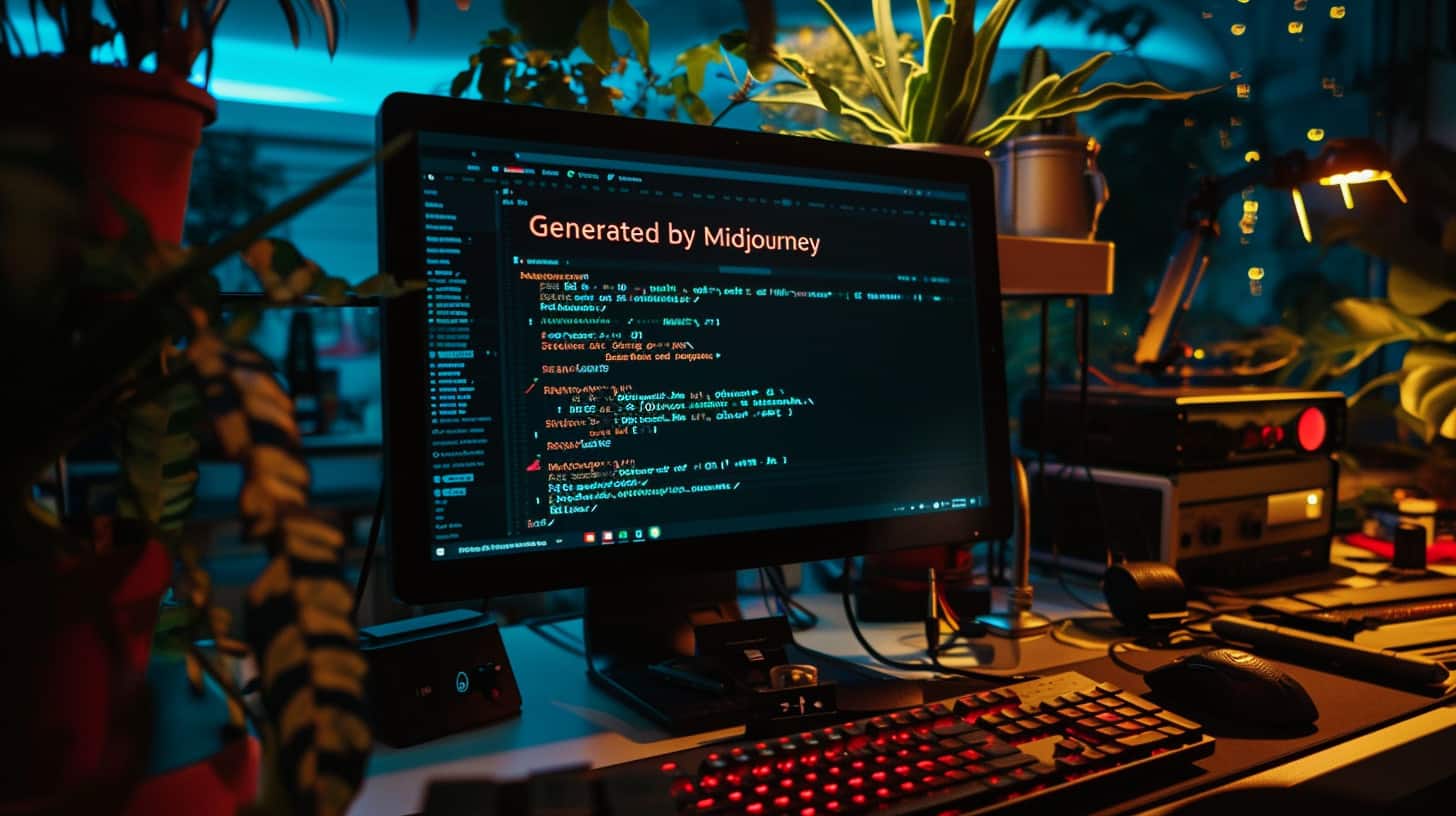 A cinematic computer screen displaying a computer program generated by Midjourney Alpha v6.