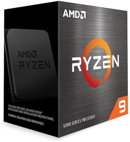 A close up of a box containing the AMD Ryzen 9 5950X processor.