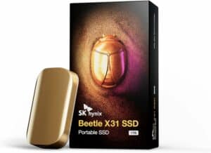 Beetle SK hynix portable SSD with a gold box.