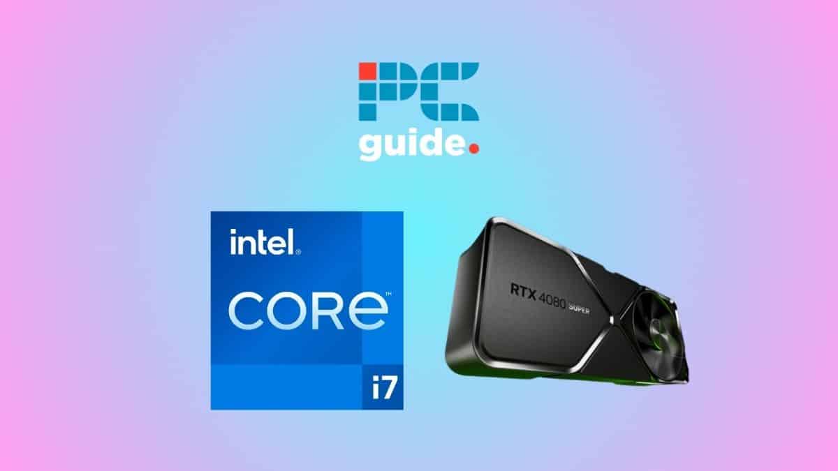 Best CPU for RTX 4080 Super - top picks from Intel and AMD. Image shows and Intel Core i7 CPU next to the RTX 4080 Super on a gradient background.