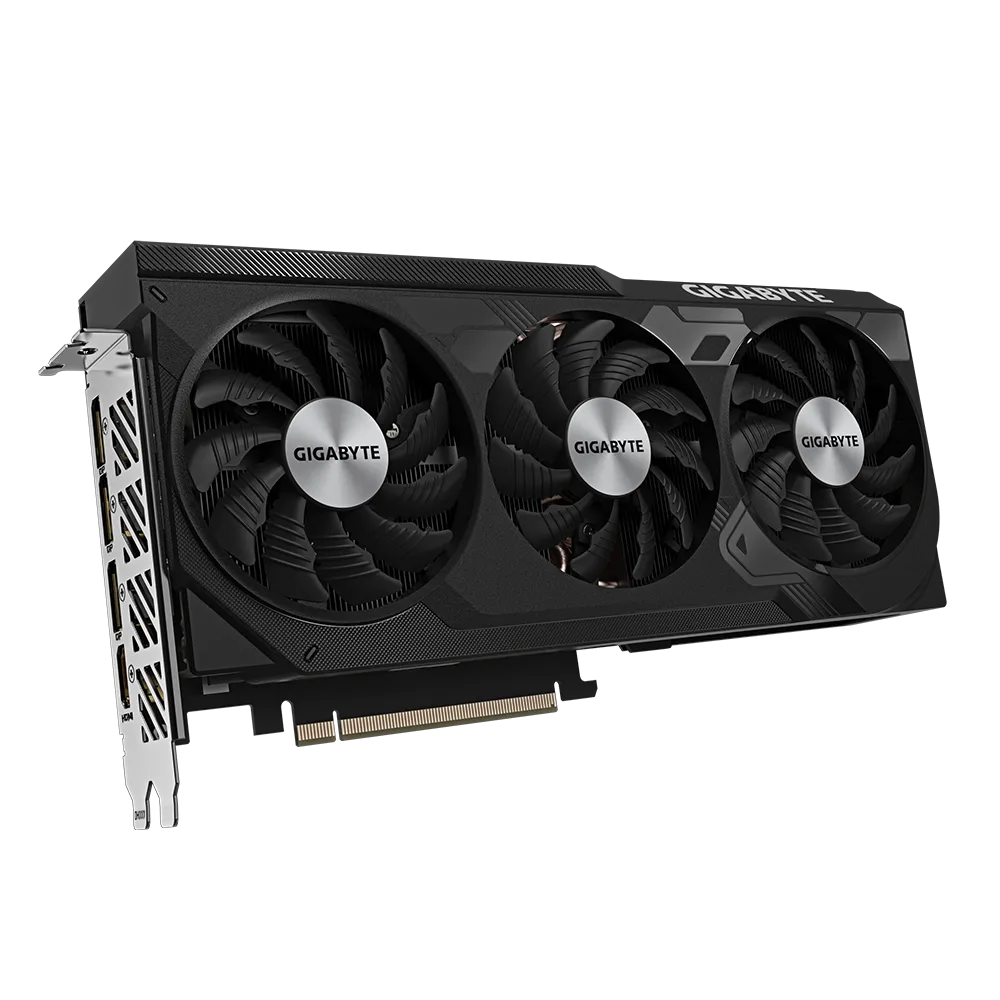 A GIGABYTE GeForce RTX 4070 Ti graphics card with three WINDFORCE cooling fans.