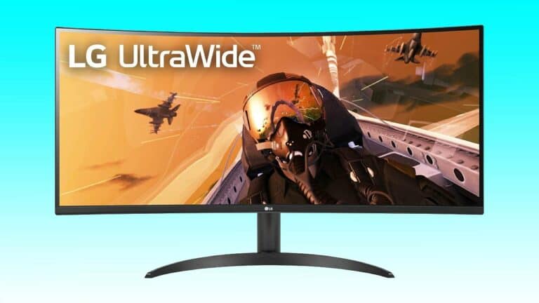 The lg ultrawide monitor is shown on a blue background for an auto draft.