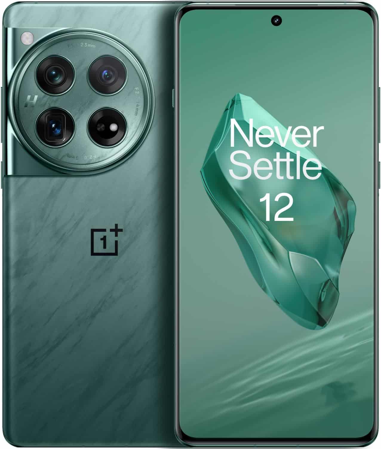 The OnePlus 12 is shown with a camera and two lenses.
