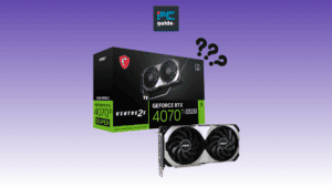 Compare the gaming performance of Msi geforce rtx 480 and RTX 4070 Ti Super. Image shows the RTX 4070 Ti Super on a purple background under the PC guide logo
