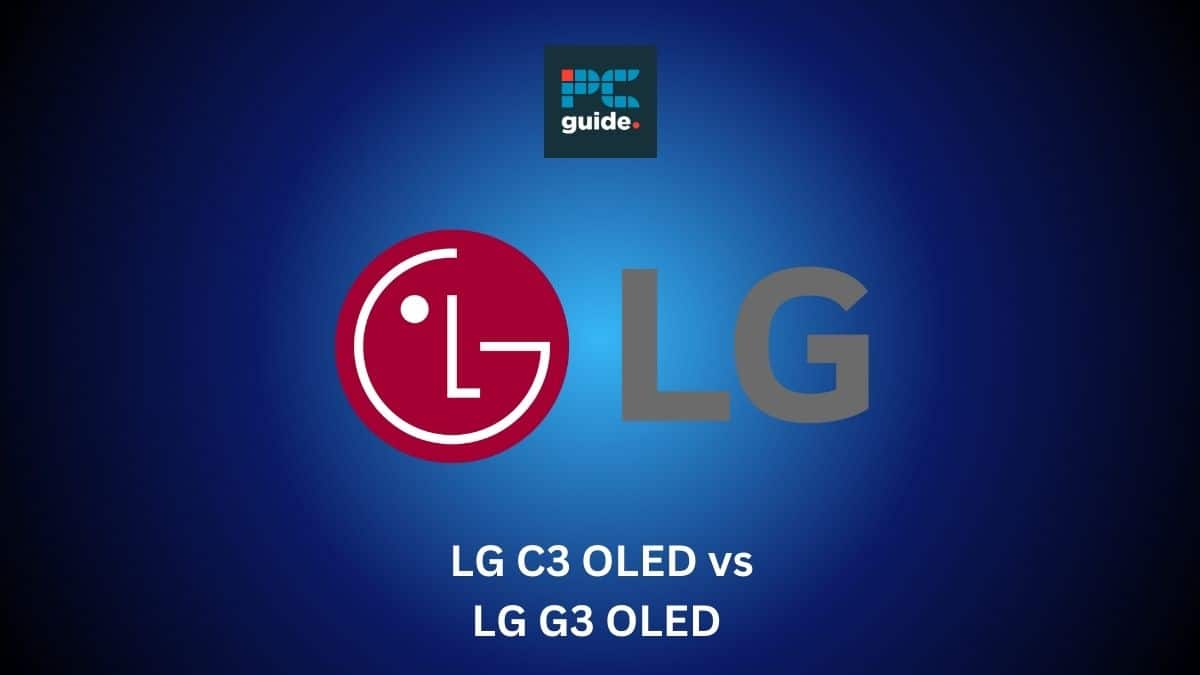The comparison between LG G3 OLED and LG C3 OLED, highlighting the difference. The image shows the LG logo under the PC Guide logo on a blue background