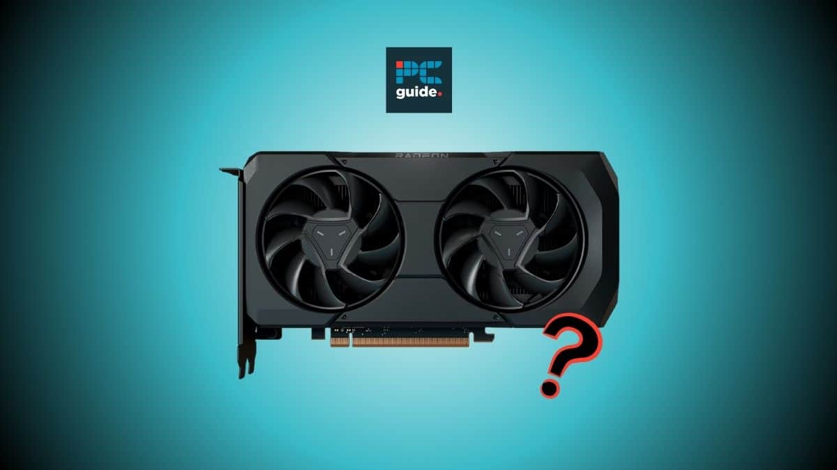 Nvidia gtx 1070 vs nvidia vs RX 7600 XT. Image shows the RX 7600 XT on a blue background under the PC guide logo