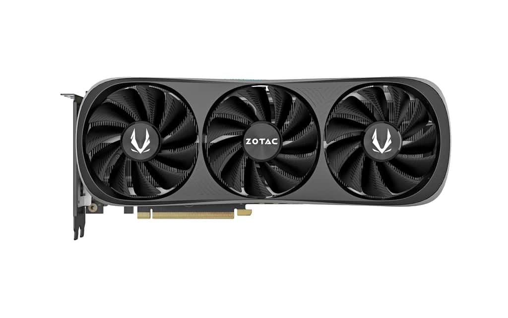 ZOTAC Gaming GeForce RTX 4070 Ti Super Trinity Black Edition triple-fan graphics card on a white background.