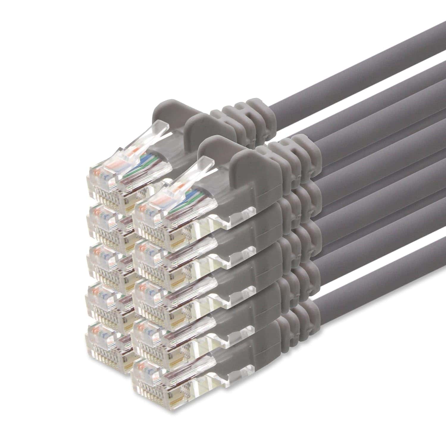 A pack of Cat 5E Ethernet cables on a white background.