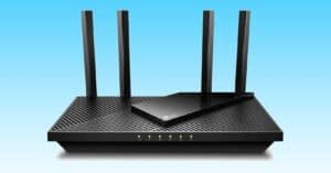 A WiFi 6 Router on top of a blue background.