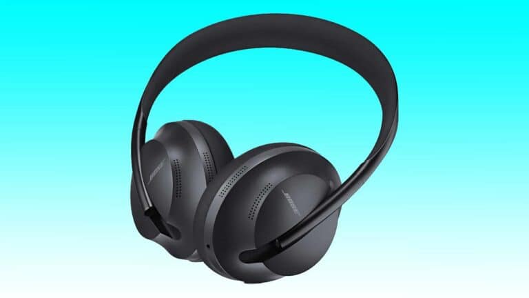 A pair of headphones on a blue background.