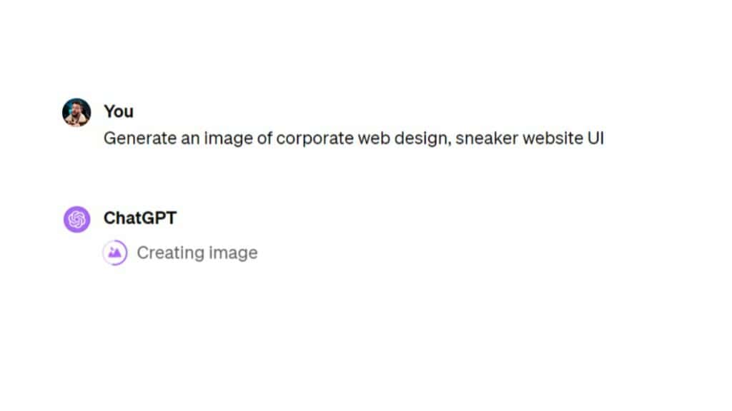 DALL-E AI image generator creating an image based on the text prompt 'Generate an image of corporate web design, sneaker website UI'