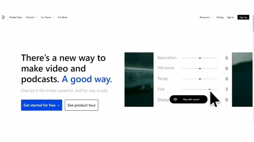 A screen shot of a website showcasing top picks for a new way to make video and podcasts, featuring an AI audio enhancer.
