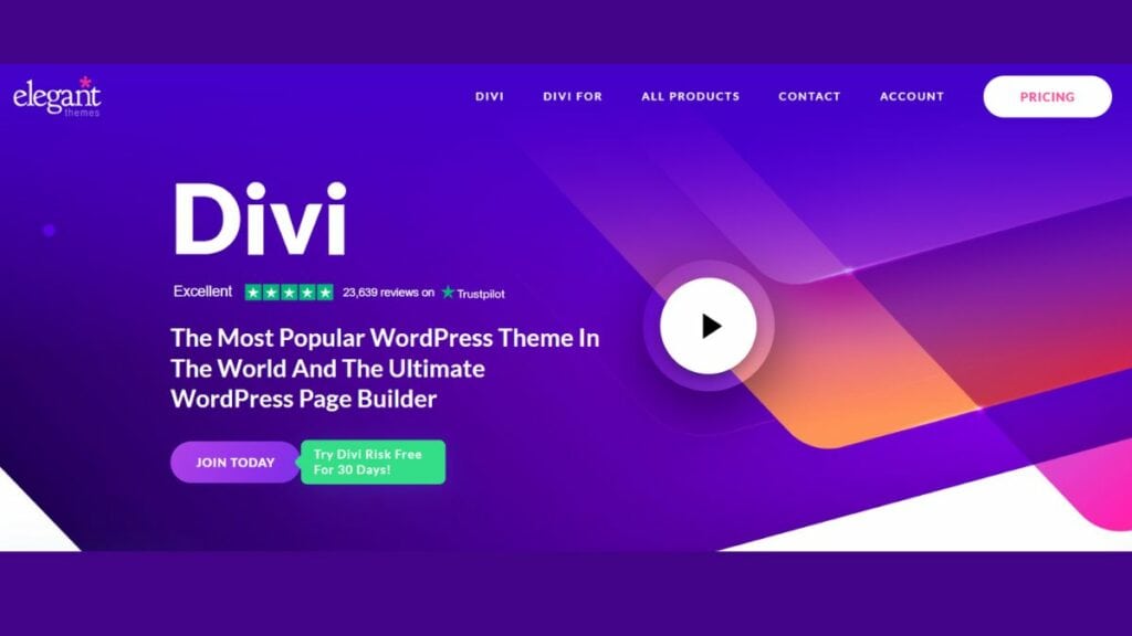 Divi is a top AI-powered website builder with a purple theme.