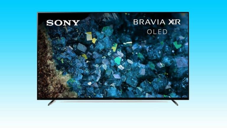A Sony Bravia XR OLED TV on a blue background, perfect for PS5 gaming.