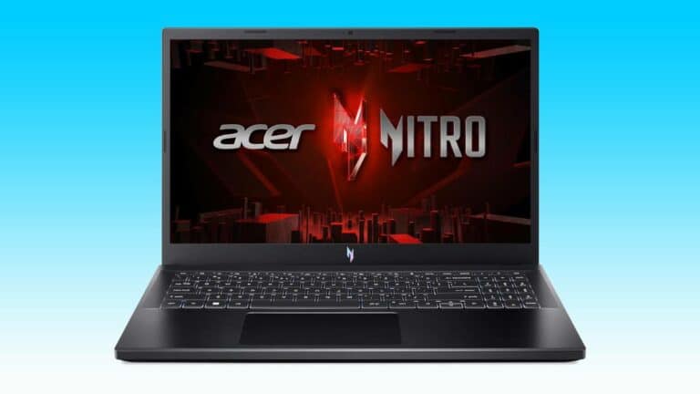 A gaming laptop with a logo on the screen.
