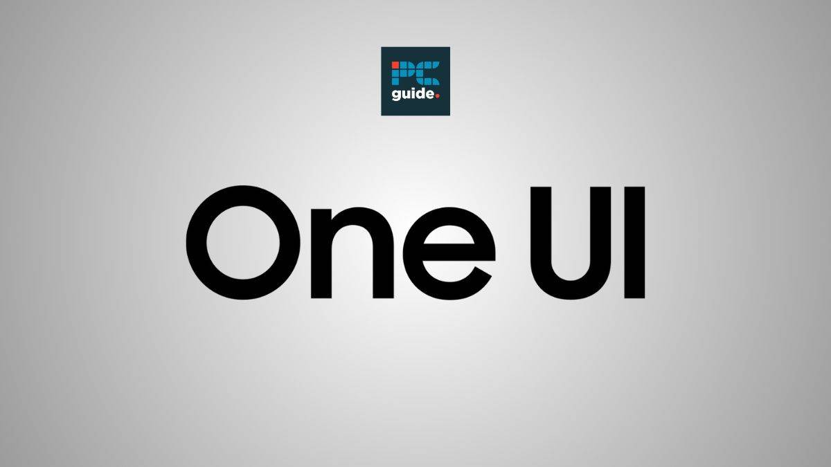 The One UI logo is featured on a sleek gray background.