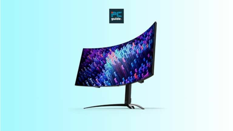 The Acer Predator X39 curved monitor is displayed on a stand against a blue background.