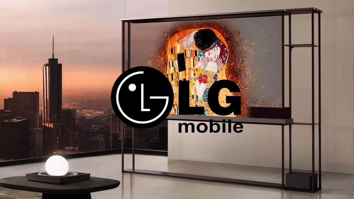 An LG OLED TV in a living room with a city view available for purchase at retailers. Images shows the LG OLED T present an image on the TV, with the LG Logo on top