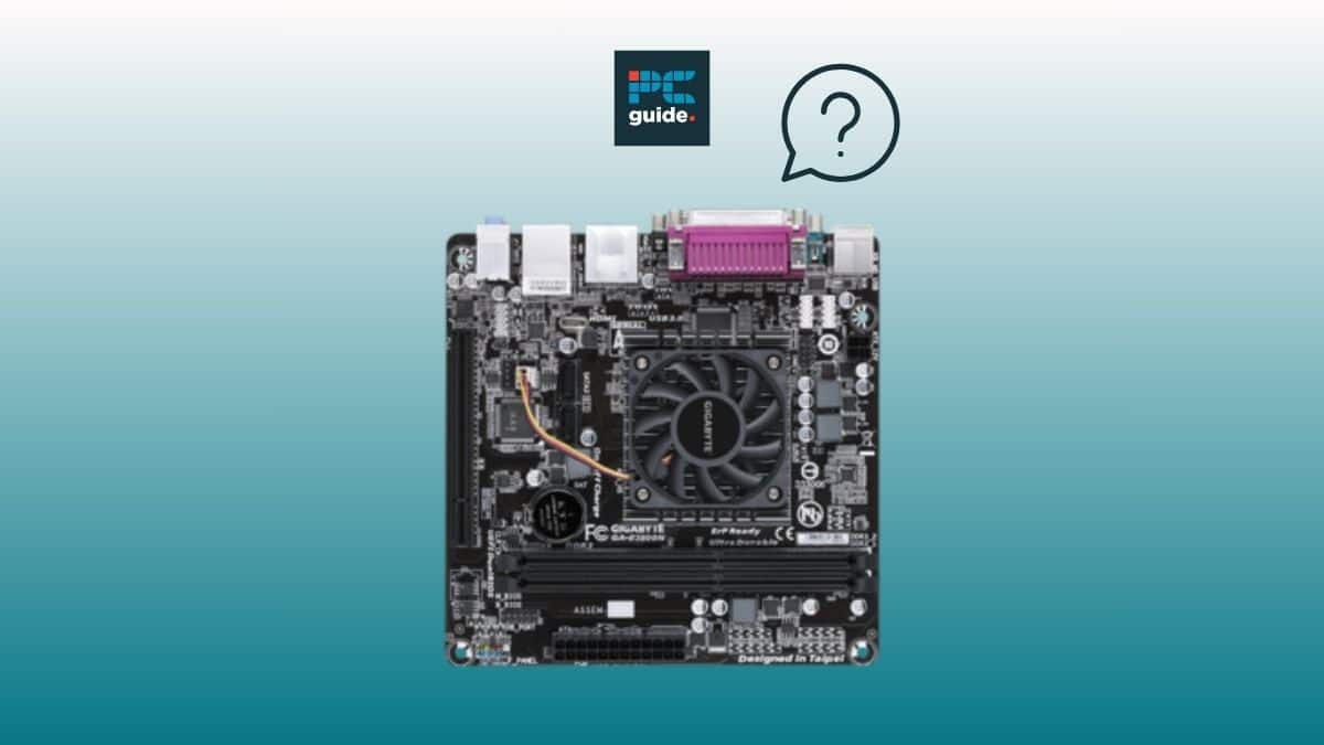 Image shows a motherboard on a blue background below the PC guide logo