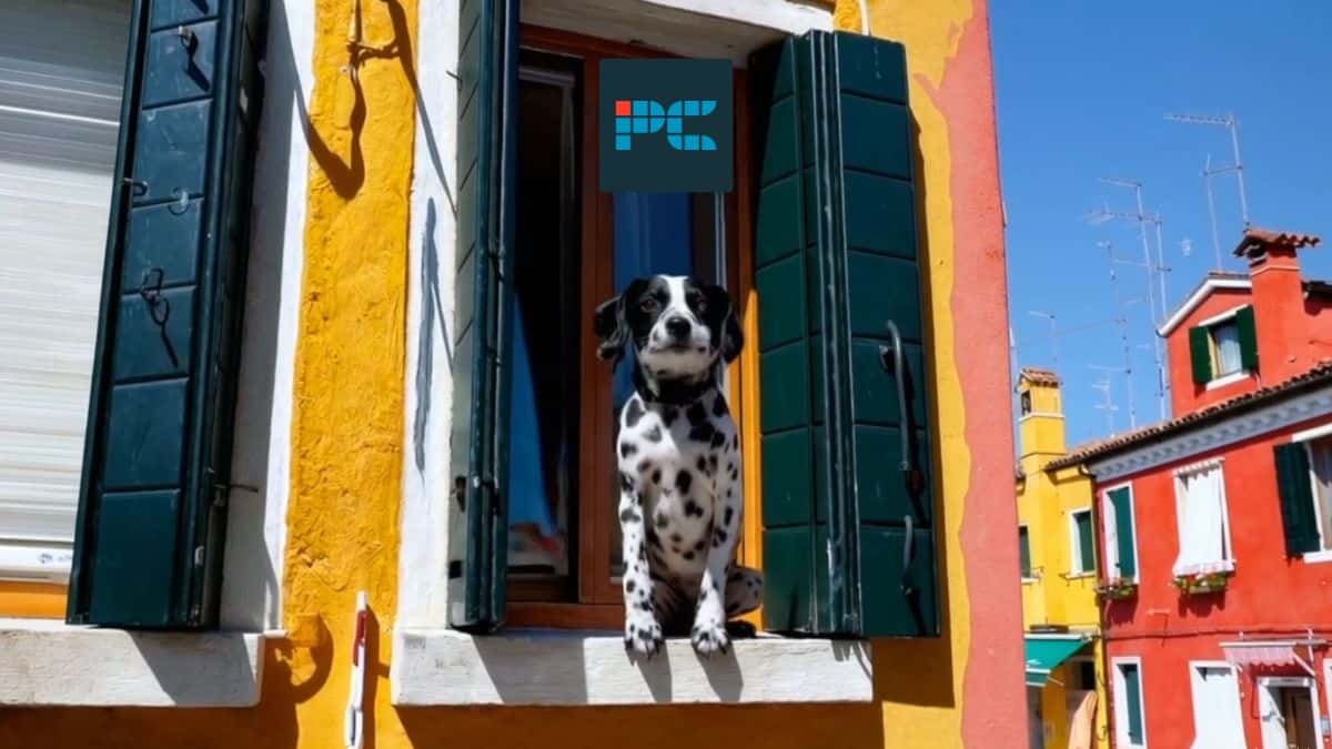 Sora release date - AI generated shot of a dog sitting in a window