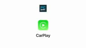 A CarPlay logo on a white background, compatible with iOS 17.4.