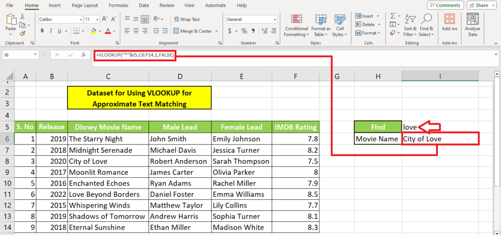 Learn how to create a table in Excel using the VLOOKUP function for approximate text match.