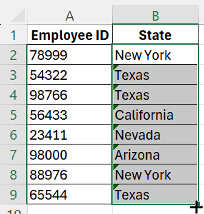 An employee id is shown as an example in an excel table, using VLOOKUP function to retrieve information from two sheets.