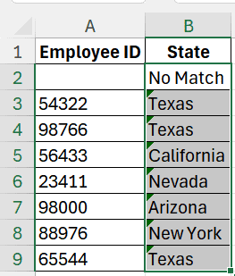 An employee id is shown in an excel spreadsheet as an example.