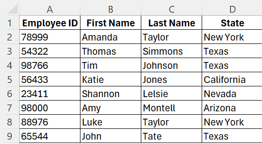 An Excel spreadsheet containing a list of employee names distributed across two sheets, with VLOOKUP functionality.