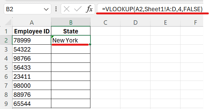 An example of a spreadsheet with VLOOKUP.