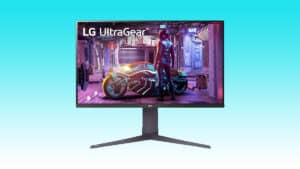 Displayed on a blue background is the LG UltraGear monitor in stunning 4K UHD resolution.