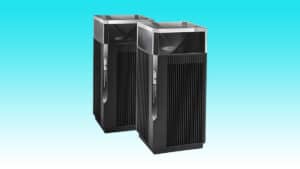 Two air purifiers on a blue background, providing auto draft functionality.