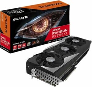 GIGABYTE Radeon RX 6950 XT Gaming OC graphics card with packaging.