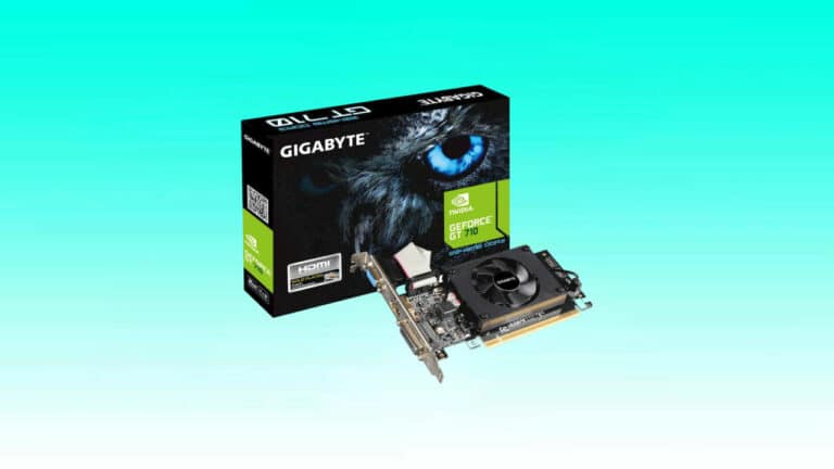 GIGABYTE GV-N710D3-2GL NVIDIA GeForce GT 710 Graphics Card with 2GB RAM DDR3 and packaging.