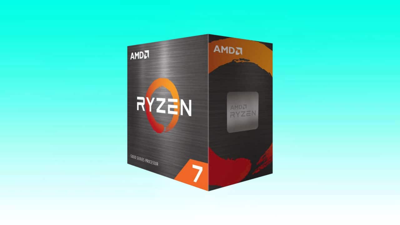 Product packaging for an AMD Ryzen 7 5700X Unlocked Desktop Processor.