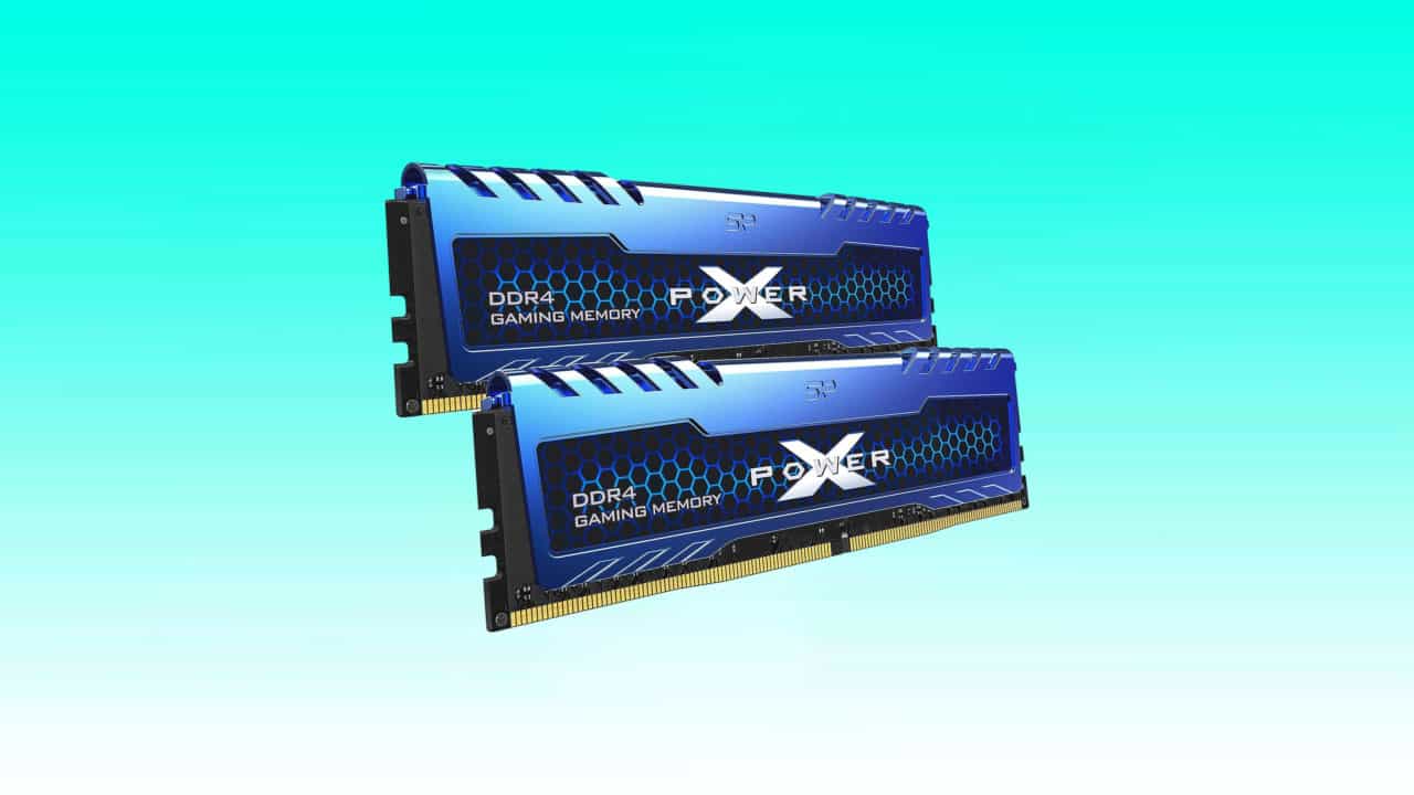 Two blue DDR4 16GB gaming memory modules.