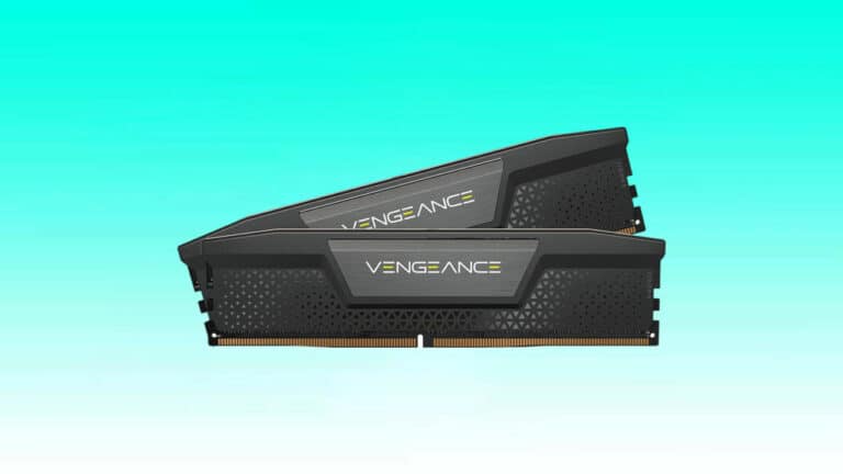 Two sticks of 32GB CORSAIR VENGEANCE DDR5 ram modules for computers.