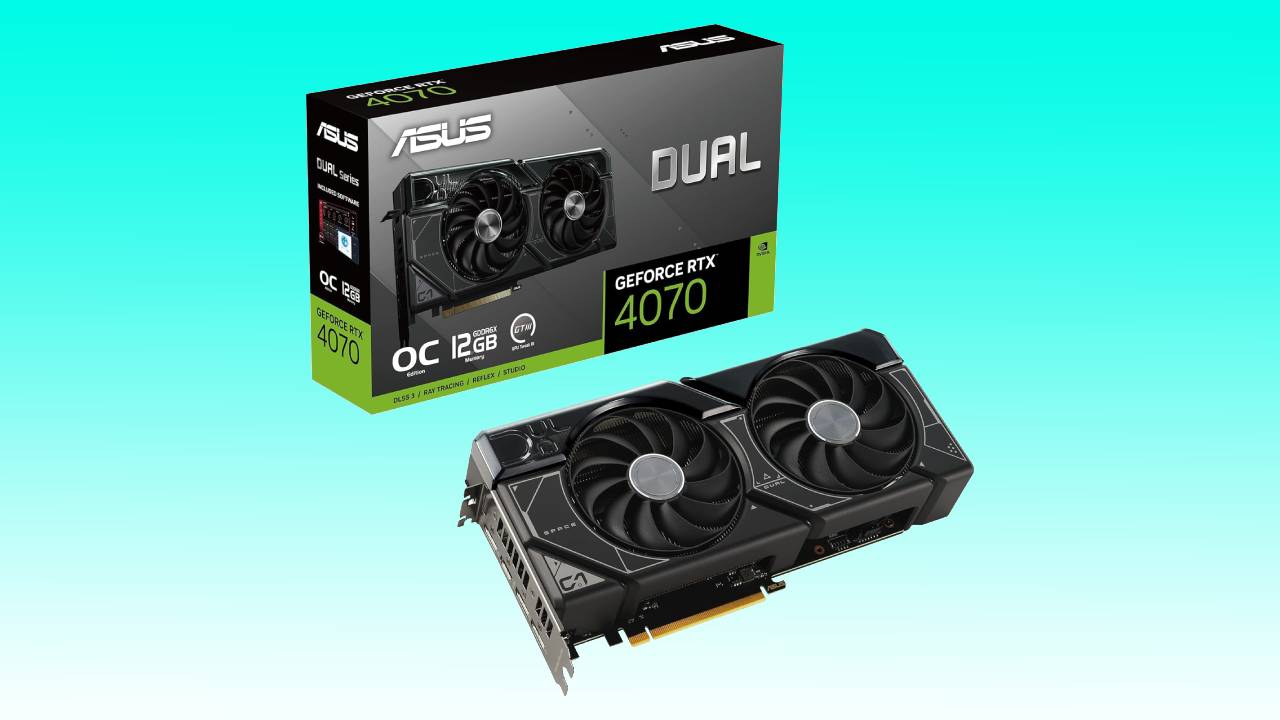 ASUS Dual GeForce RTX 4070 OC Edition Graphics Card with packaging.