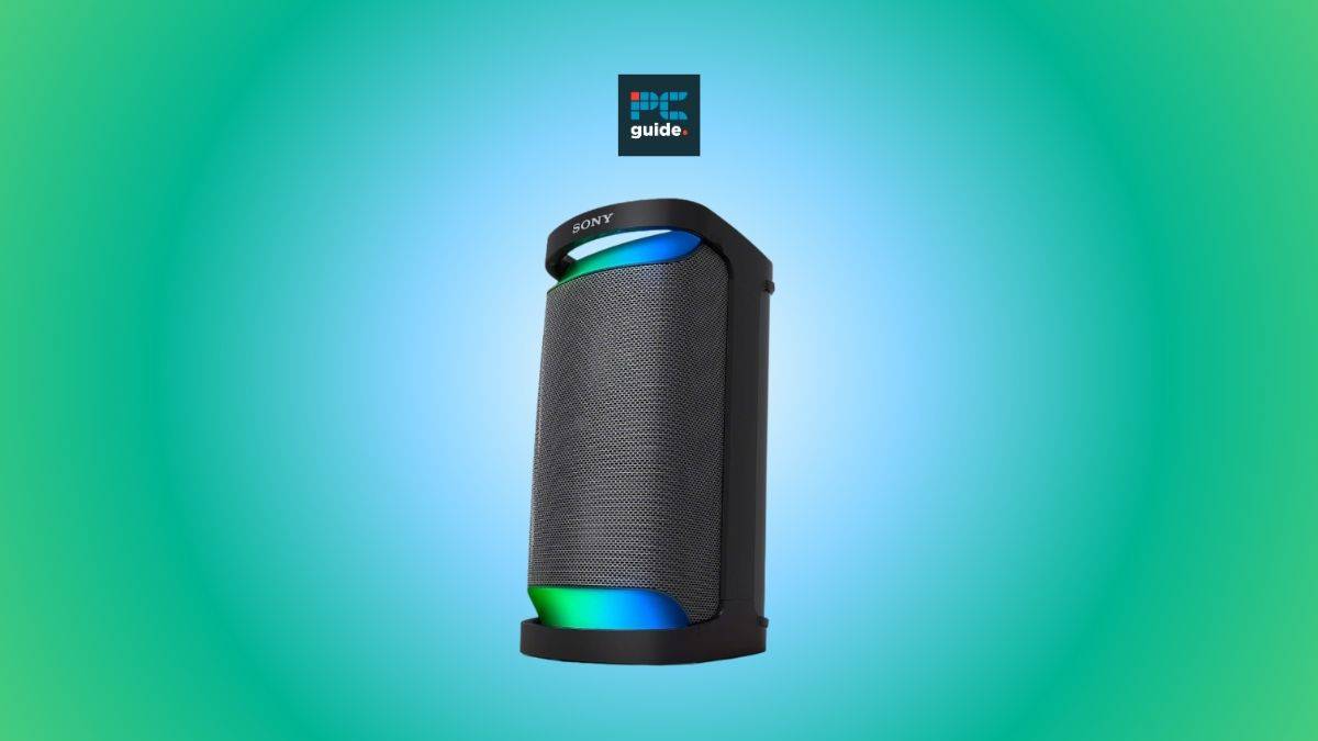 A Sony SRS-XP500 X-Series party speaker displayed on a gradient background.