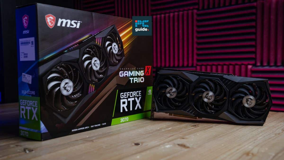 An MSI GeForce RTX 3070 next to its retail box.