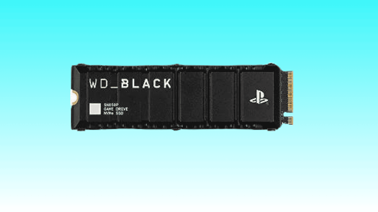 WD_BLACK SN850 NVMe SSD deal with PlayStation branding on a blue background, ideal for PS5 storage upgrade.