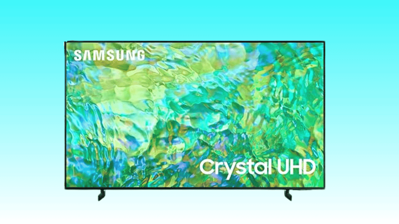 A Samsung 65-inch 4K Crystal UHD television displaying vibrant, abstract colors is available at a price chop during the Easter sale.