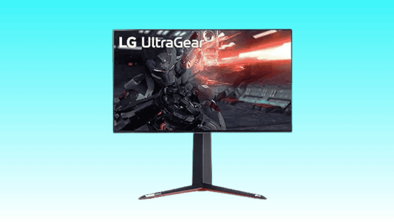 A screen with a picture of a robot showcasing LG 27GN950-B Gaming Monitor.
