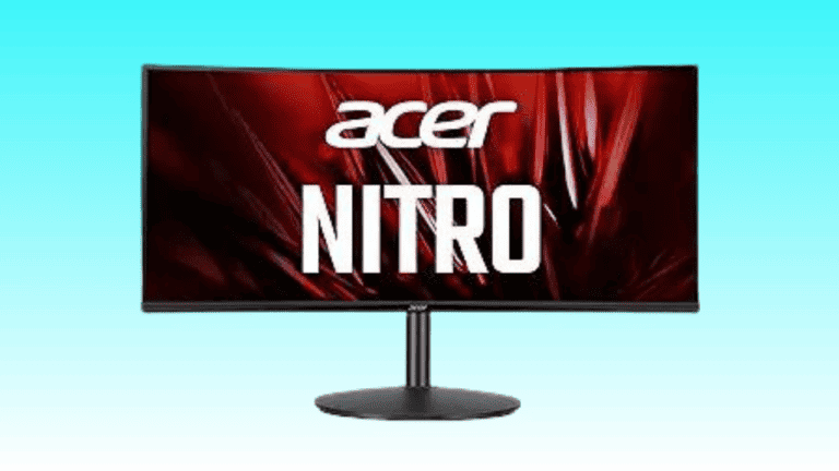An Acer Nitro gaming monitor with a red and white logo.