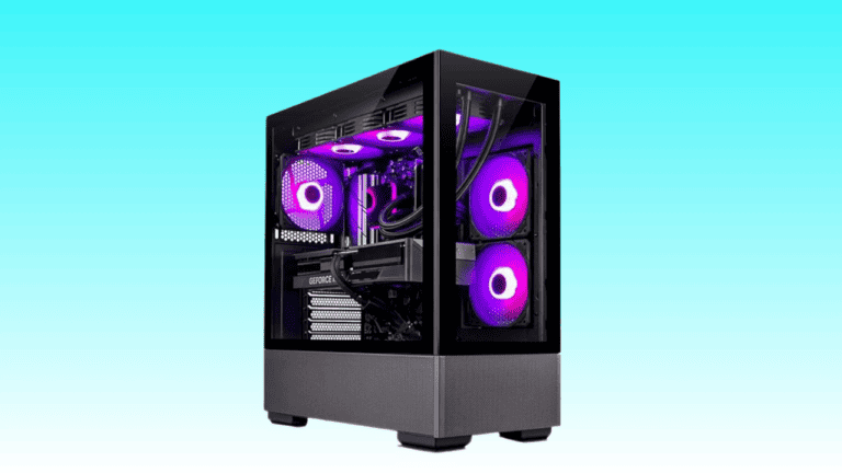 An Azure Gaming PC computer case with purple lights.