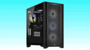 Custom Corsair gaming PC with a transparent side panel and LED lighting.